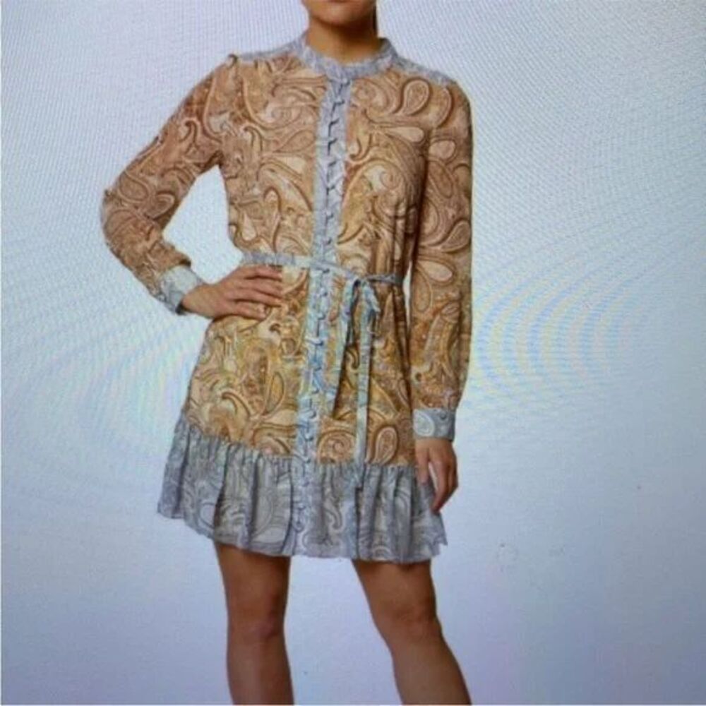 Laundry by Shelli Segal Paisley Print Belted Dress Boho Chic Long Sleeve Size 6‎